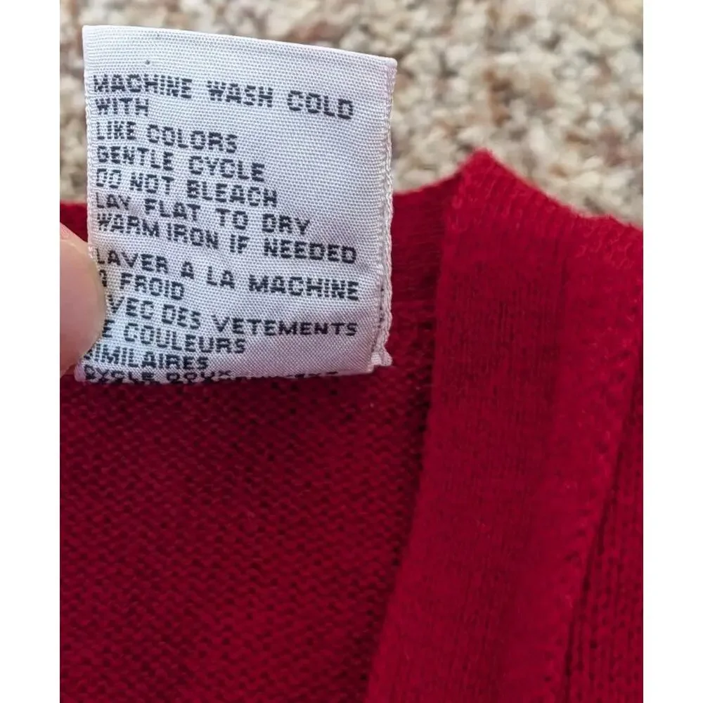 Vintage Talbots Red Cotton Long Sleeve Cardigan Sweater Size Large V Neck